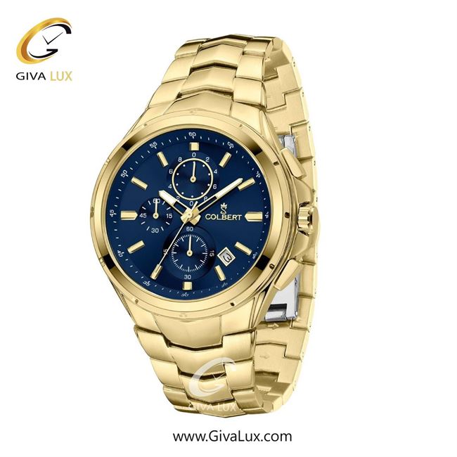 ساعت مچی اورجینال مردانه کلبرت COLBERT سه موتوره کرنوگراف طلایی | طلایی| سرمه ای| کد رفرنس 0294M