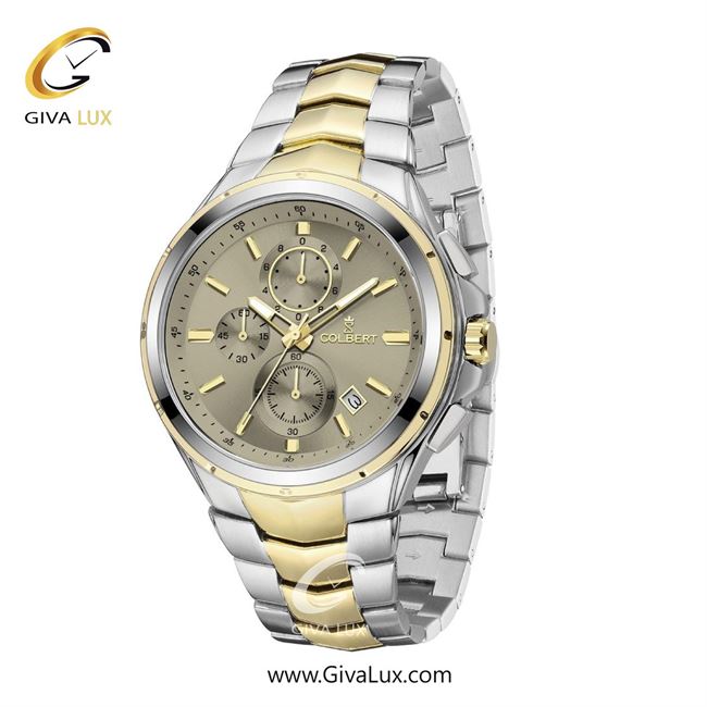 ساعت مچی اورجینال مردانه کلبرت COLBERT سه موتوره کرنوگراف طلایی-نقره ای | نقره ای-طلایی| خاکی| کد رفرنس 0294M