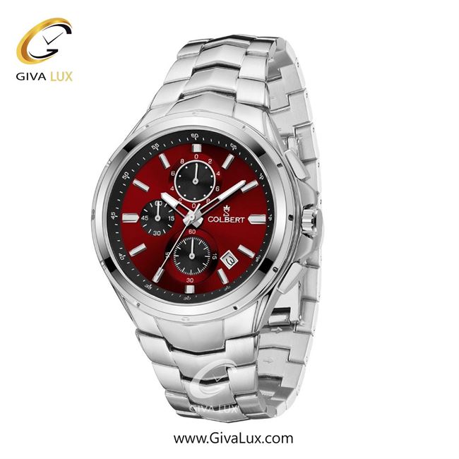 ساعت مچی اورجینال مردانه کلبرت COLBERT سه موتوره کرنوگراف نقره ای | نقره ای| زرشکی| کد رفرنس 0294M