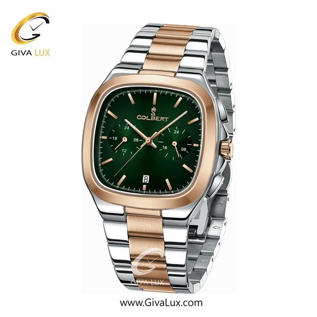 ساعت مچی اورجینال مردانه کلبرت COLBERT سه موتوره فول تایم رزگلد | رزگلد-نقره ای| سبز یشمی تیره| کد رفرنس 0295G