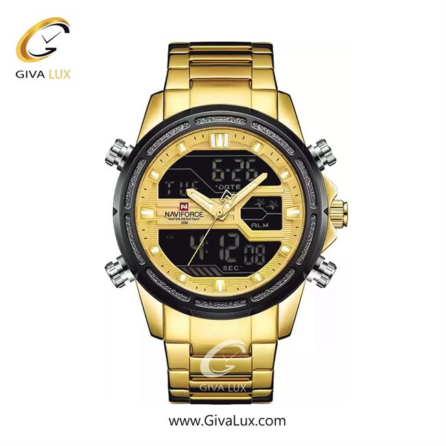 ساعت مچی اورجینال مردانه ناوی فورس|Naviforce|نوی فورس|نیوی فورس دو زمانه مشکی-طلایی | طلایی| طلایی-مشکی| کد رفرنس NF9138 G/G