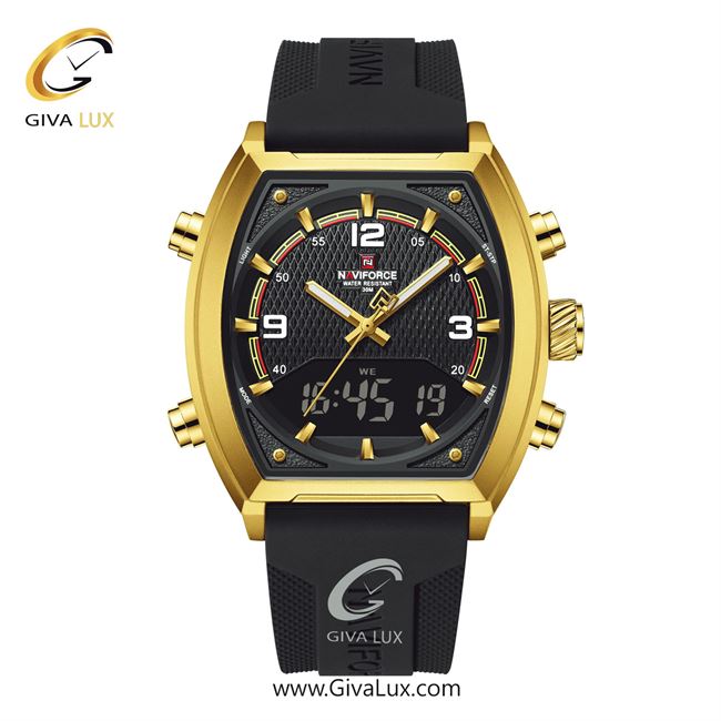 ساعت مچی اورجینال مردانه-اسپرت ناوی فورس|Naviforce|نوی فورس|نیوی فورس دو زمانه طلایی | مشکی| مشکی| کد رفرنس NF9242 G/W/B