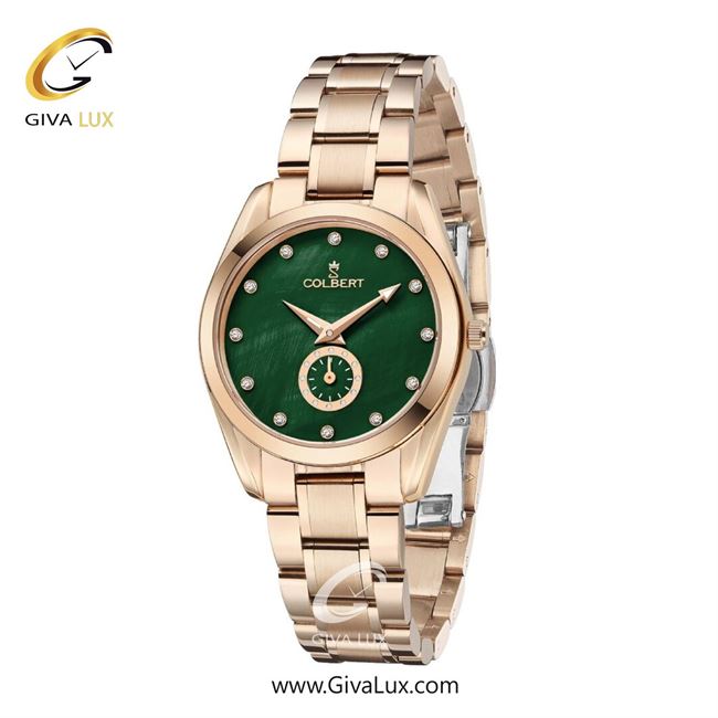 ساعت مچی اورجینال زنانه کلبرت COLBERT دو موتوره زیر ثانیه رزگلد | رزگلد| سبز یشمی تیره| کد رفرنس 0308L