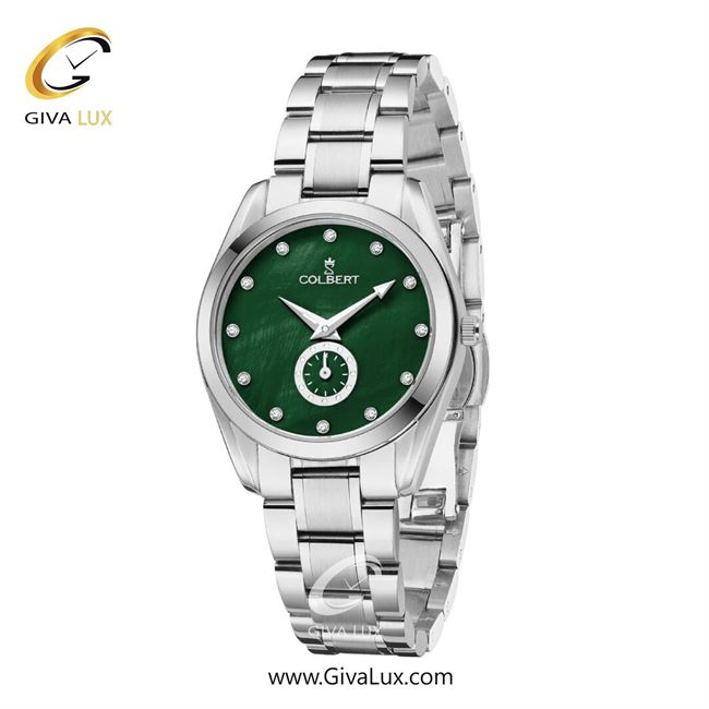 ساعت مچی اورجینال زنانه کلبرت COLBERT دو موتوره زیر ثانیه نقره ای | نقره ای| سبز یشمی تیره| کد رفرنس 0308L
