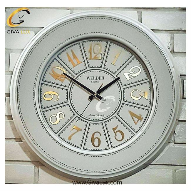 ساعت دیواری اورجینال ولدر چرمی-چوب-PVC طوسی| کد رفرنس 308