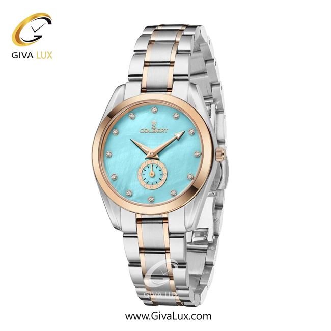 ساعت مچی اورجینال زنانه کلبرت COLBERT دو موتوره زیر ثانیه رزگلد | نقره ای-رزگلد| آبی| کد رفرنس 0308L