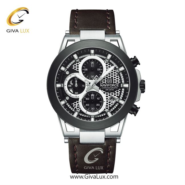 ساعت مچی اورجینال مردانه ناوی فورس|Naviforce|نوی فورس|نیوی فورس سه موتوره کرنوگراف نقره ای-مشکی | قهوه ای| مشکی-نقره ای| کد رفرنس NF8073 S/W/D.BN