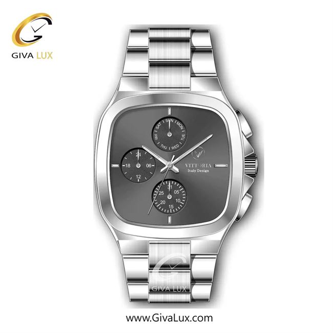 ساعت مچی اورجینال مردانه ویتوریا | Vittoria سه موتوره فول تایم نقره ای | نقره ای| دودی|تیتانیوم| کد رفرنس VT3185