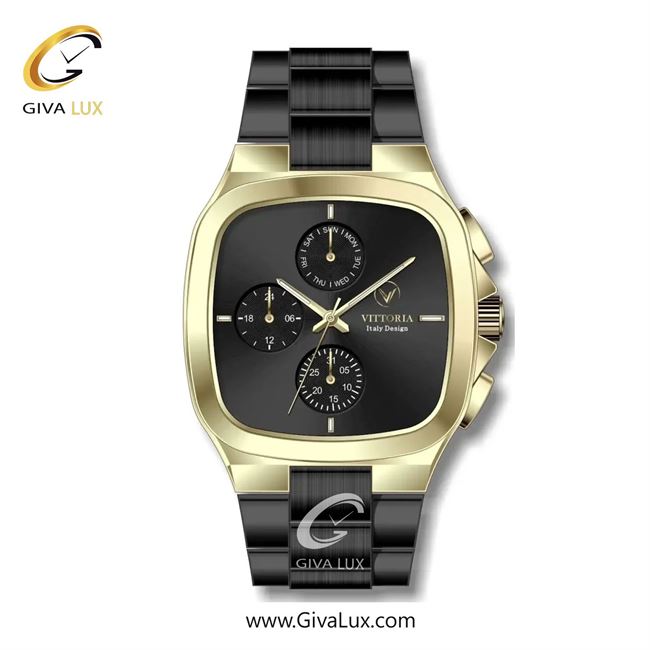 ساعت مچی اورجینال مردانه ویتوریا | Vittoria سه موتوره فول تایم طلایی | مشکی| مشکی| کد رفرنس VT3185