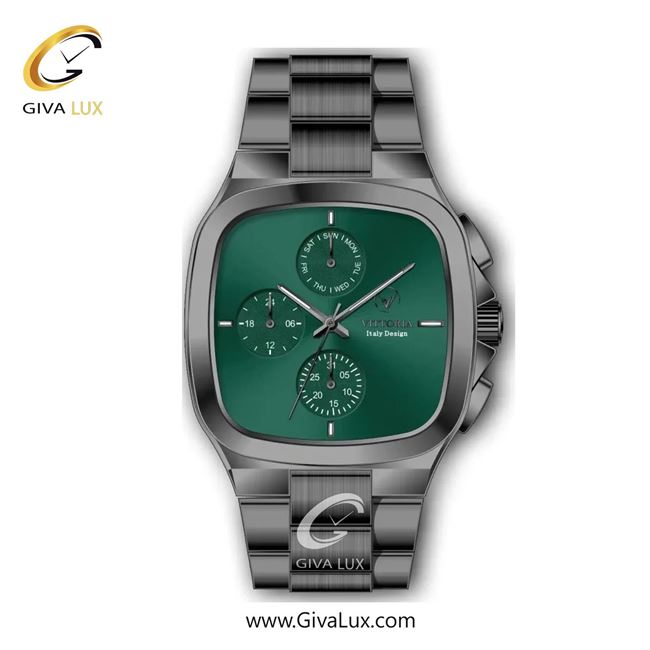 ساعت مچی اورجینال مردانه ویتوریا | Vittoria سه موتوره فول تایم تیتانیوم | تیتانیوم| سبز یشمی تیره| کد رفرنس VT3185