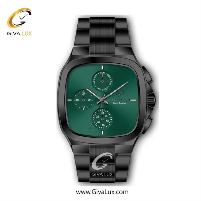 ساعت مچی اورجینال مردانه ویتوریا | Vittoria سه موتوره فول تایم مشکی | مشکی| سبز یشمی تیره| کد رفرنس VT3185