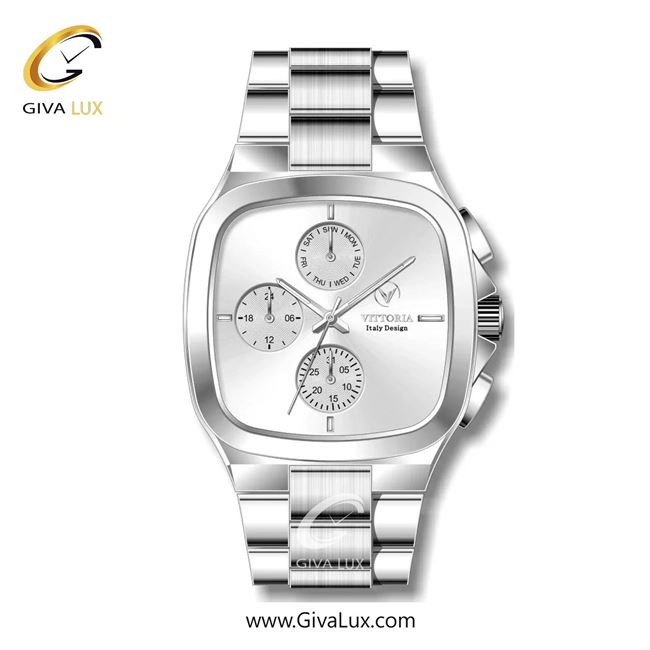 ساعت مچی اورجینال مردانه ویتوریا | Vittoria سه موتوره فول تایم نقره ای | نقره ای| نقره ای| کد رفرنس VT3185