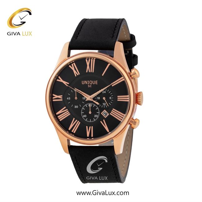 ساعت مچی اورجینال مردانه یونیک سه موتوره کرنوگراف رزگلد | مشکی| مشکی| کد رفرنس S322