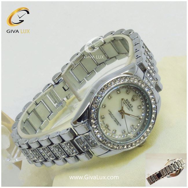 ساعت زنانه رولکس بندفلزی نگین دار