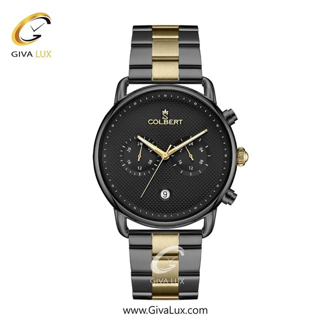 ساعت مچی اورجینال مردانه کلبرت COLBERT سه موتوره فول تایم تیتانیوم | تیتانیوم-طلایی| مشکی| کد رفرنس 0325M