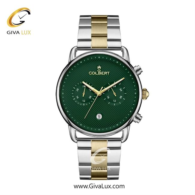 ساعت مچی اورجینال مردانه کلبرت COLBERT سه موتوره فول تایم نقره ای | نقره ای-طلایی| سبز یشمی تیره| کد رفرنس 0325M