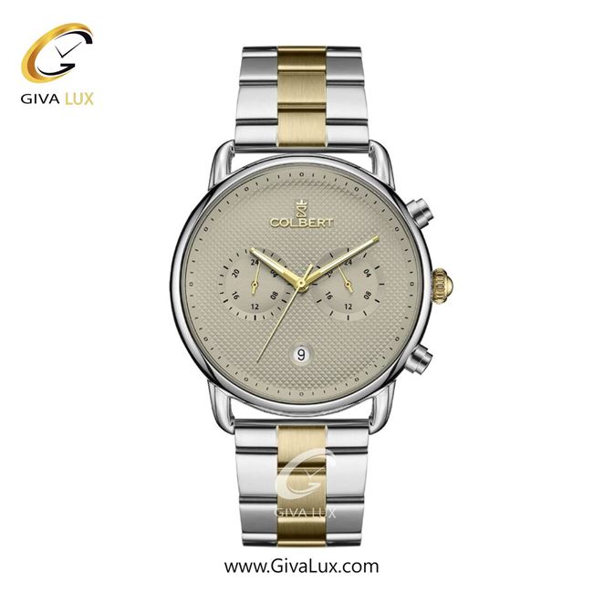 ساعت مچی اورجینال مردانه کلبرت COLBERT سه موتوره فول تایم نقره ای | طلایی-نقره ای| خاکستری بژ-کرم| کد رفرنس 0325M