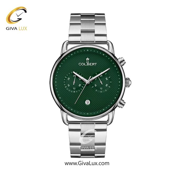 ساعت مچی اورجینال مردانه کلبرت COLBERT سه موتوره فول تایم نقره ای | نقره ای| سبز یشمی تیره| کد رفرنس 0325M