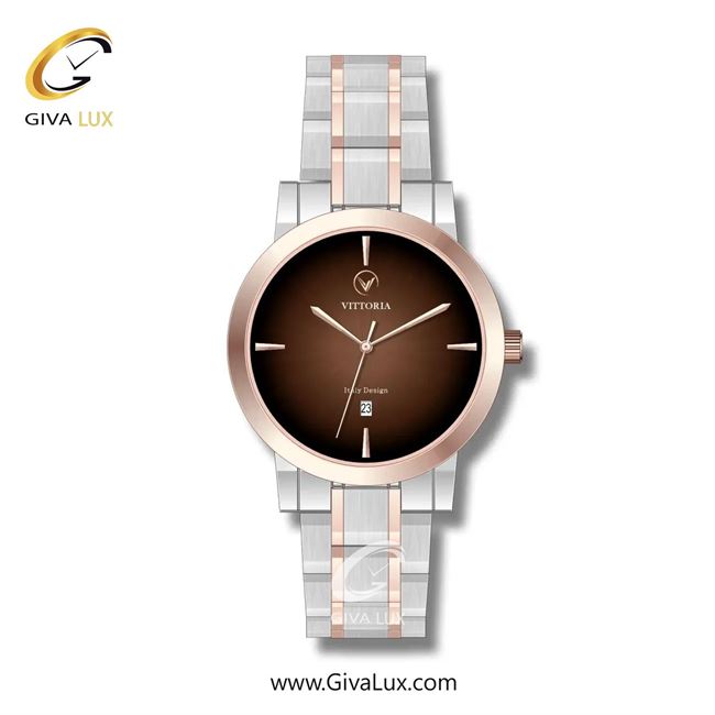ساعت مچی اورجینال مردانه ویتوریا | Vittoria رزگلد | نقره ای-رزگلد| قهوه ای| کد رفرنس VT3252