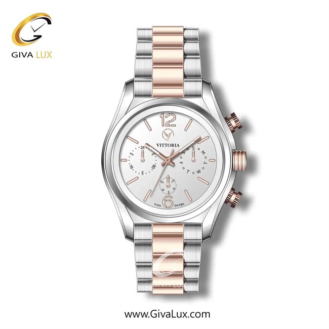 ساعت مچی اورجینال مردانه ویتوریا | Vittoria سه موتوره فول تایم نقره ای | نقره ای-رزگلد| نقره ای| کد رفرنس VT3254
