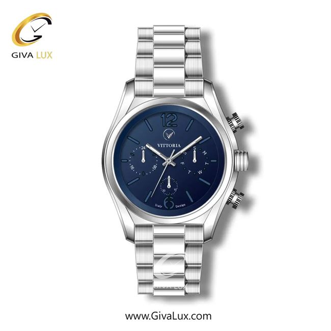 ساعت مچی اورجینال مردانه ویتوریا | Vittoria سه موتوره فول تایم نقره ای | نقره ای| سرمه ای| کد رفرنس VT3254