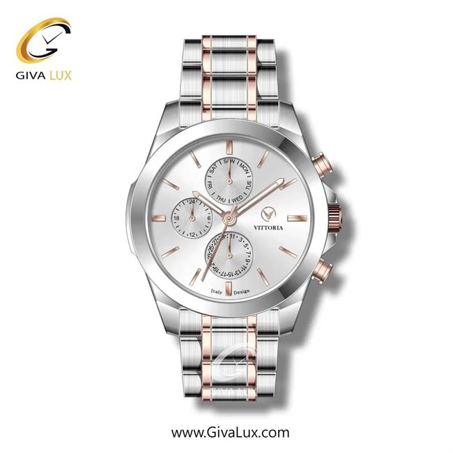 ساعت مچی اورجینال مردانه ویتوریا | Vittoria سه موتوره فول تایم نقره ای | نقره ای-رزگلد| نقره ای| کد رفرنس VT3255