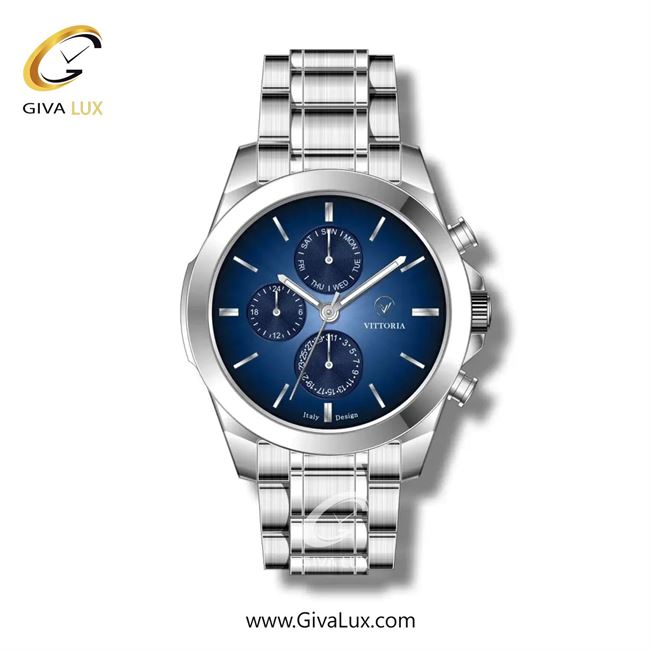 ساعت مچی اورجینال مردانه ویتوریا | Vittoria سه موتوره فول تایم نقره ای | نقره ای| سرمه ای| کد رفرنس VT3255