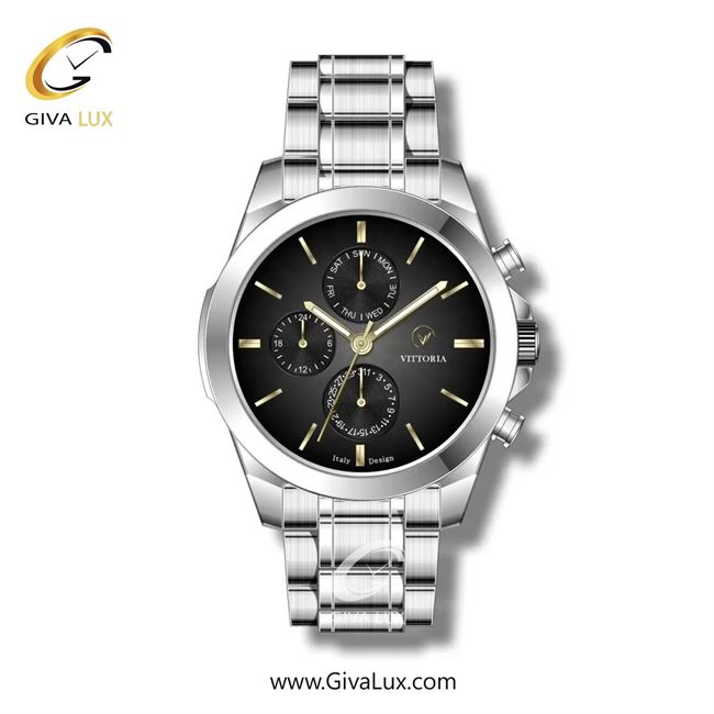 ساعت مچی اورجینال مردانه ویتوریا | Vittoria سه موتوره فول تایم نقره ای | نقره ای| مشکی| کد رفرنس VT3255