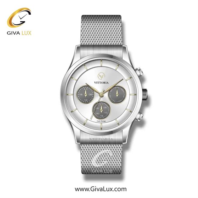 ساعت مچی اورجینال مردانه ویتوریا | Vittoria سه موتوره فول تایم نقره ای | نقره ای| نقره ای| کد رفرنس VT3256