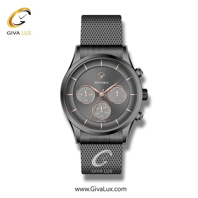 ساعت مچی اورجینال مردانه ویتوریا | Vittoria سه موتوره فول تایم تیتانیوم | تیتانیوم(زغالی)| دودی|تیتانیوم| کد رفرنس VT3256