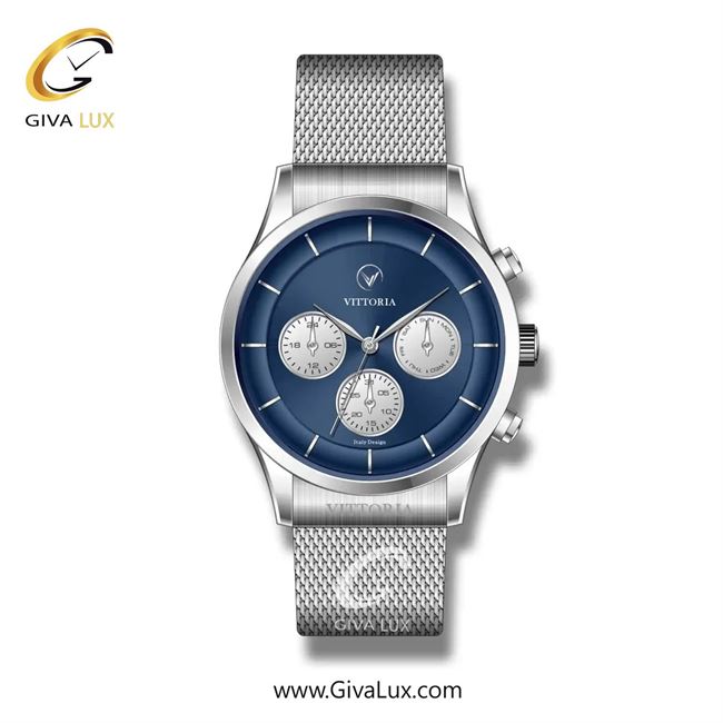ساعت مچی اورجینال مردانه ویتوریا | Vittoria سه موتوره فول تایم نقره ای | نقره ای| سرمه ای| کد رفرنس VT3256