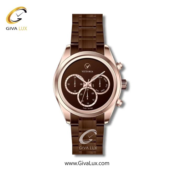 ساعت مچی اورجینال مردانه ویتوریا | Vittoria سه موتوره فول تایم رزگلد | کافی| کافی| کد رفرنس VT3257