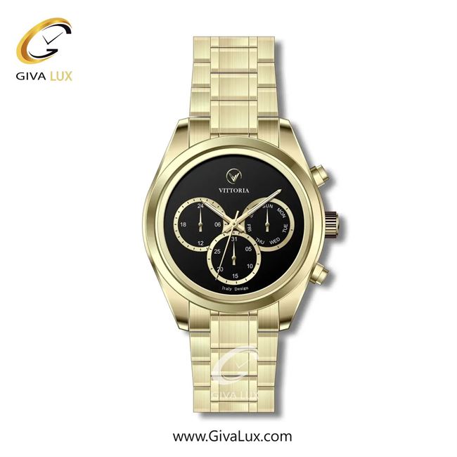 ساعت مچی اورجینال مردانه ویتوریا | Vittoria سه موتوره فول تایم طلایی | طلایی| مشکی| کد رفرنس VT3257
