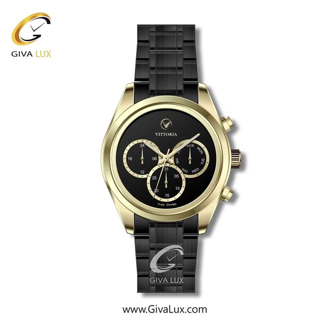 ساعت مچی اورجینال مردانه ویتوریا | Vittoria سه موتوره فول تایم طلایی | مشکی| مشکی| کد رفرنس VT3257