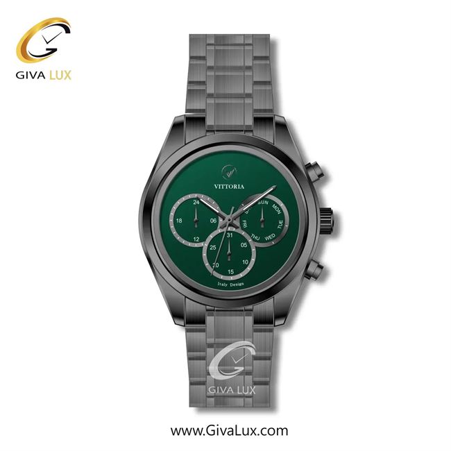 ساعت مچی اورجینال مردانه ویتوریا | Vittoria سه موتوره فول تایم تیتانیوم | تیتانیوم(زغالی)| سبز یشمی تیره| کد رفرنس VT3257