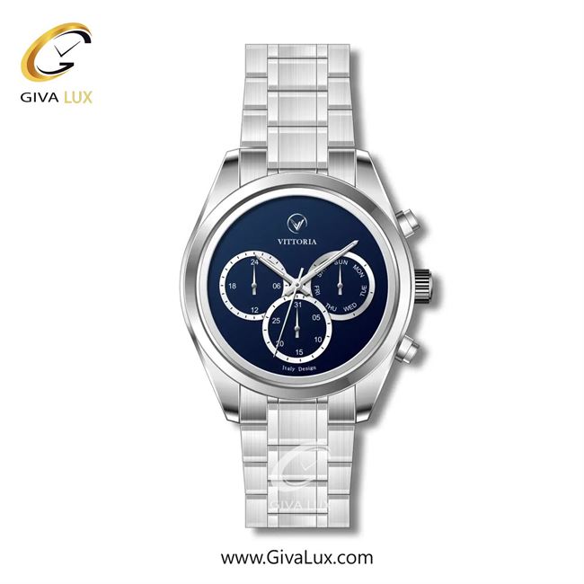 ساعت مچی اورجینال مردانه ویتوریا | Vittoria سه موتوره فول تایم نقره ای | نقره ای| سرمه ای| کد رفرنس VT3257