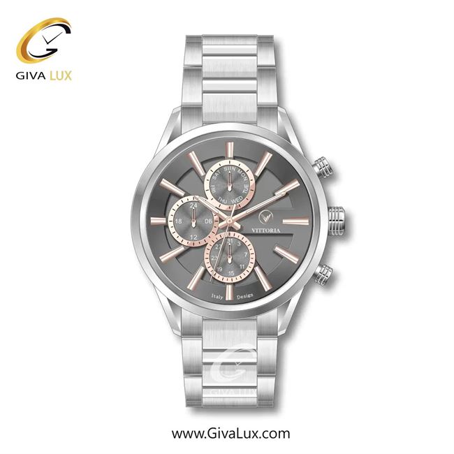 ساعت مچی اورجینال مردانه ویتوریا | Vittoria سه موتوره فول تایم نقره ای | نقره ای| طوسی| کد رفرنس VT3258