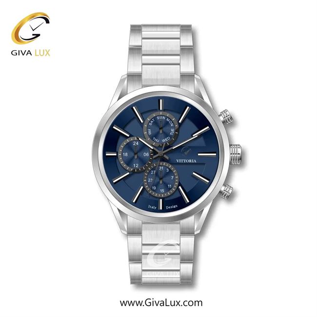 ساعت مچی اورجینال مردانه ویتوریا | Vittoria سه موتوره فول تایم نقره ای | نقره ای| سرمه ای| کد رفرنس VT3258