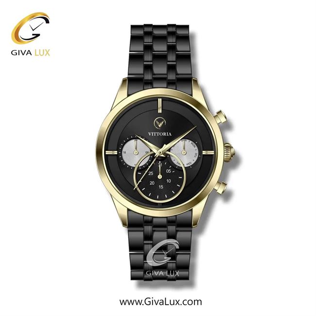 ساعت مچی اورجینال مردانه ویتوریا | Vittoria سه موتوره فول تایم طلایی | مشکی| مشکی| کد رفرنس VT3259
