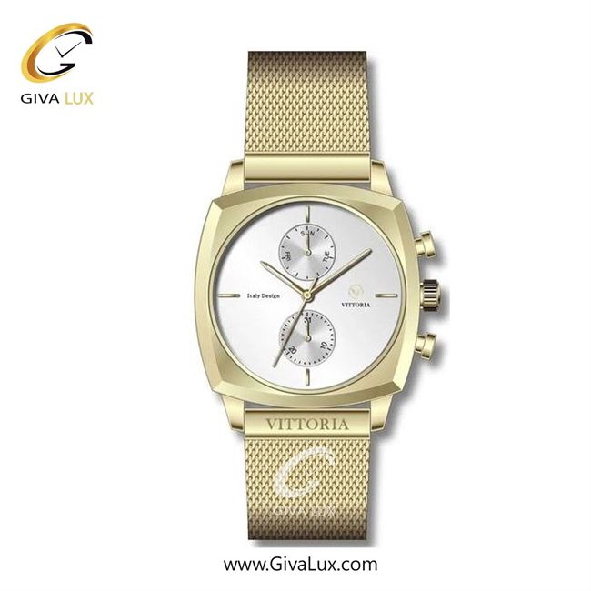 ساعت مچی اورجینال مردانه ویتوریا | Vittoria سه موتوره فول تایم طلایی | طلایی| نقره ای| کد رفرنس VT3266