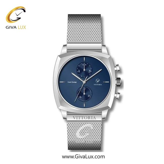ساعت مچی اورجینال مردانه ویتوریا | Vittoria سه موتوره فول تایم نقره ای | نقره ای| سرمه ای| کد رفرنس VT3266