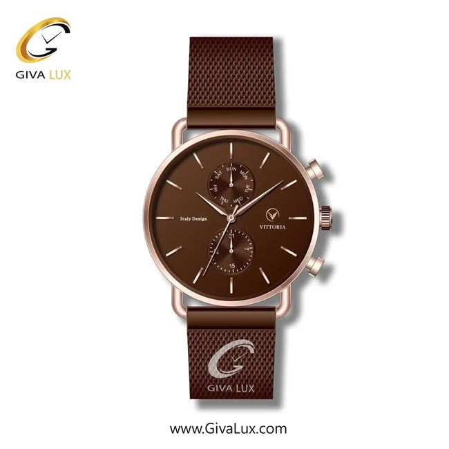 ساعت مچی اورجینال زنانه ویتوریا | Vittoria سه موتوره فول تایم رزگلد | کافی| کافی| کد رفرنس VT3267