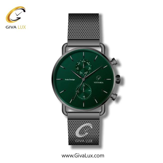 ساعت مچی اورجینال زنانه ویتوریا | Vittoria سه موتوره فول تایم تیتانیوم | تیتانیوم(زغالی)| سبز یشمی تیره| کد رفرنس VT3267