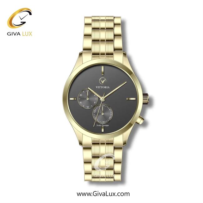 ساعت مچی اورجینال مردانه ویتوریا | Vittoria سه موتوره فول تایم طلایی | طلایی| دودی|تیتانیوم| کد رفرنس VT3269