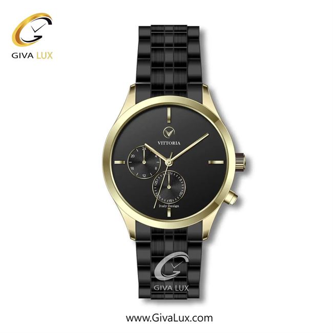 ساعت مچی اورجینال مردانه ویتوریا | Vittoria سه موتوره فول تایم طلایی | مشکی| مشکی| کد رفرنس VT3269