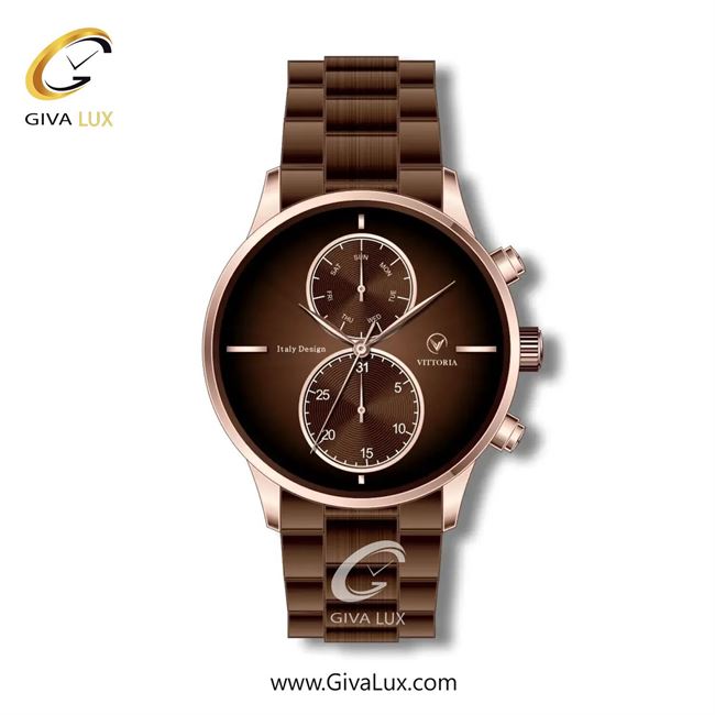 ساعت مچی اورجینال مردانه ویتوریا | Vittoria سه موتوره فول تایم رزگلد | کافی| کافی| کد رفرنس VT3271