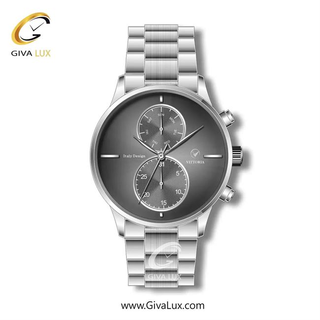 ساعت مچی اورجینال مردانه ویتوریا | Vittoria سه موتوره فول تایم نقره ای | نقره ای| دودی|تیتانیوم| کد رفرنس VT3271