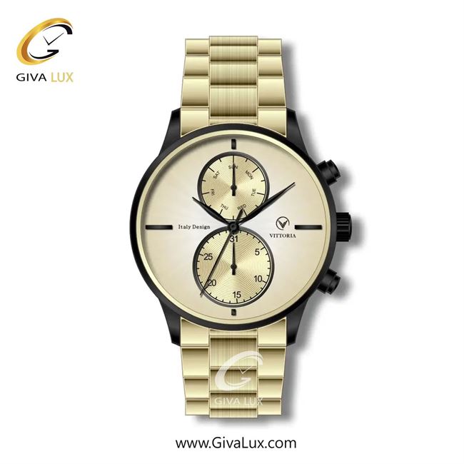 ساعت مچی اورجینال مردانه ویتوریا | Vittoria سه موتوره فول تایم مشکی | طلایی| طلایی| کد رفرنس VT3271