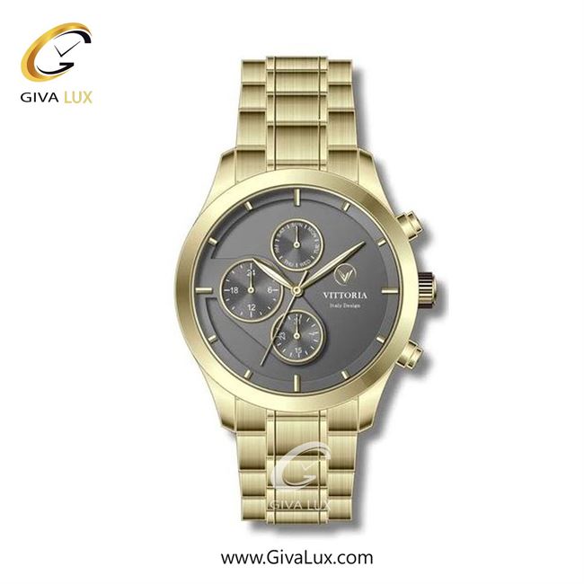 ساعت مچی اورجینال مردانه ویتوریا | Vittoria سه موتوره فول تایم طلایی | طلایی| دودی|تیتانیوم| کد رفرنس VT3272