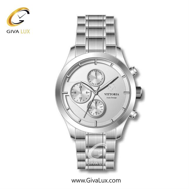 ساعت مچی اورجینال مردانه ویتوریا | Vittoria سه موتوره فول تایم نقره ای | نقره ای| نقره ای| کد رفرنس VT3272